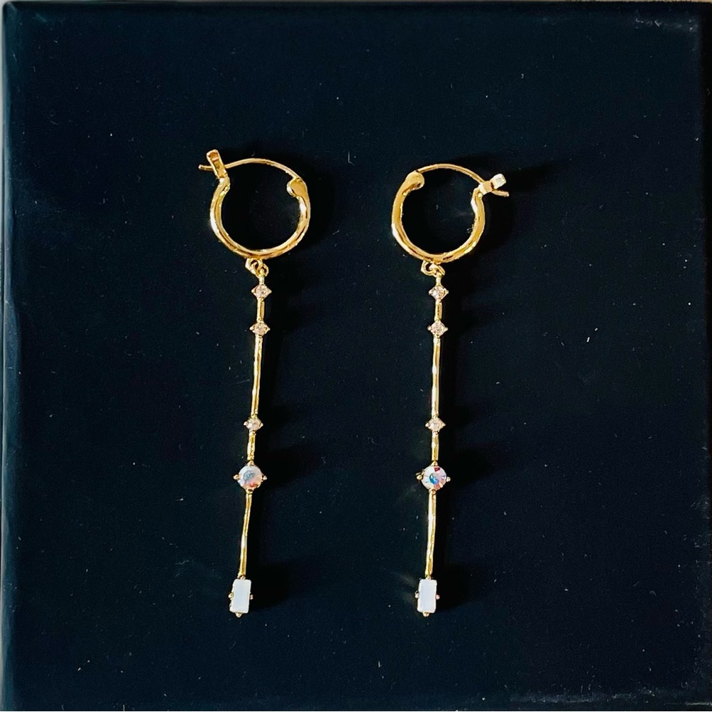 Gold Linear Drop Earrings with Stones